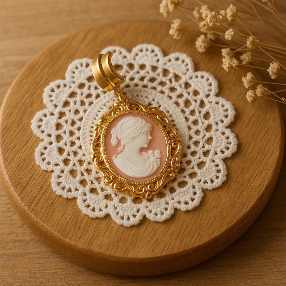 Vintage Cameo Necklace 2" – Gold Frame, Westerncore Cottagecore Chic